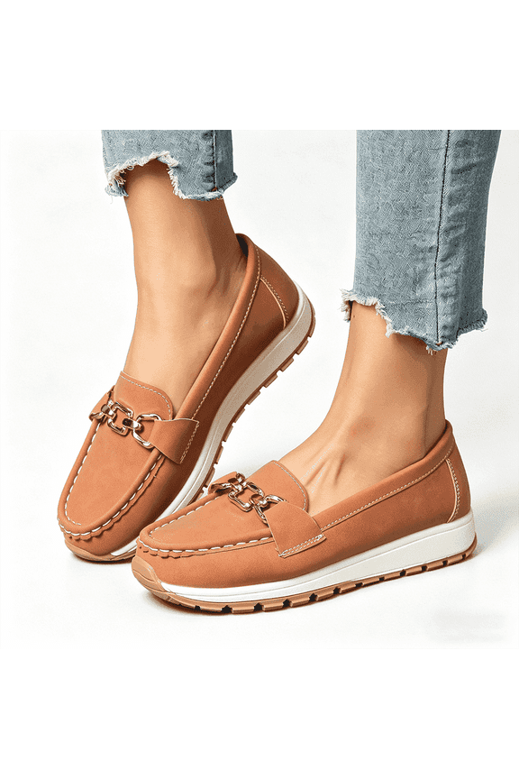 Women's Chain-Detail Loafers, Slip-On Casual Platform Shoes, Comfortable Walking Flats
