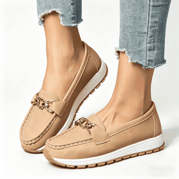 Women's Chain-Detail Loafers, Slip-On Casual Platform Shoes, Comfortable Walking Flats