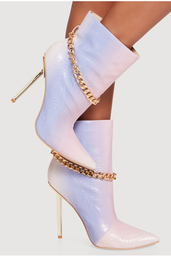Women's Chain Detail Pointed Toe Ultra High Stiletto Heel Booties