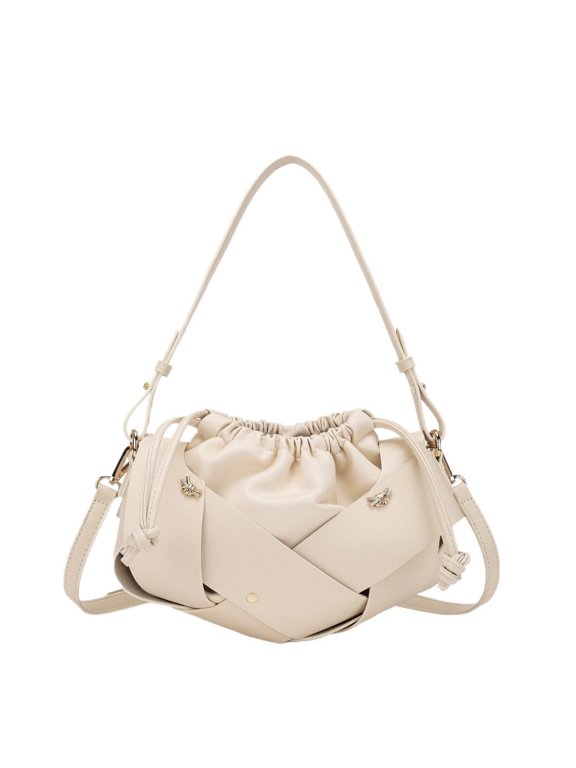 Women's Chain Leather Cloud Crossbody Bag, Small Pleated Casual Shoulder Purse with Adjustable Strap, Trendy Korean Style for Daily Commute & Travel