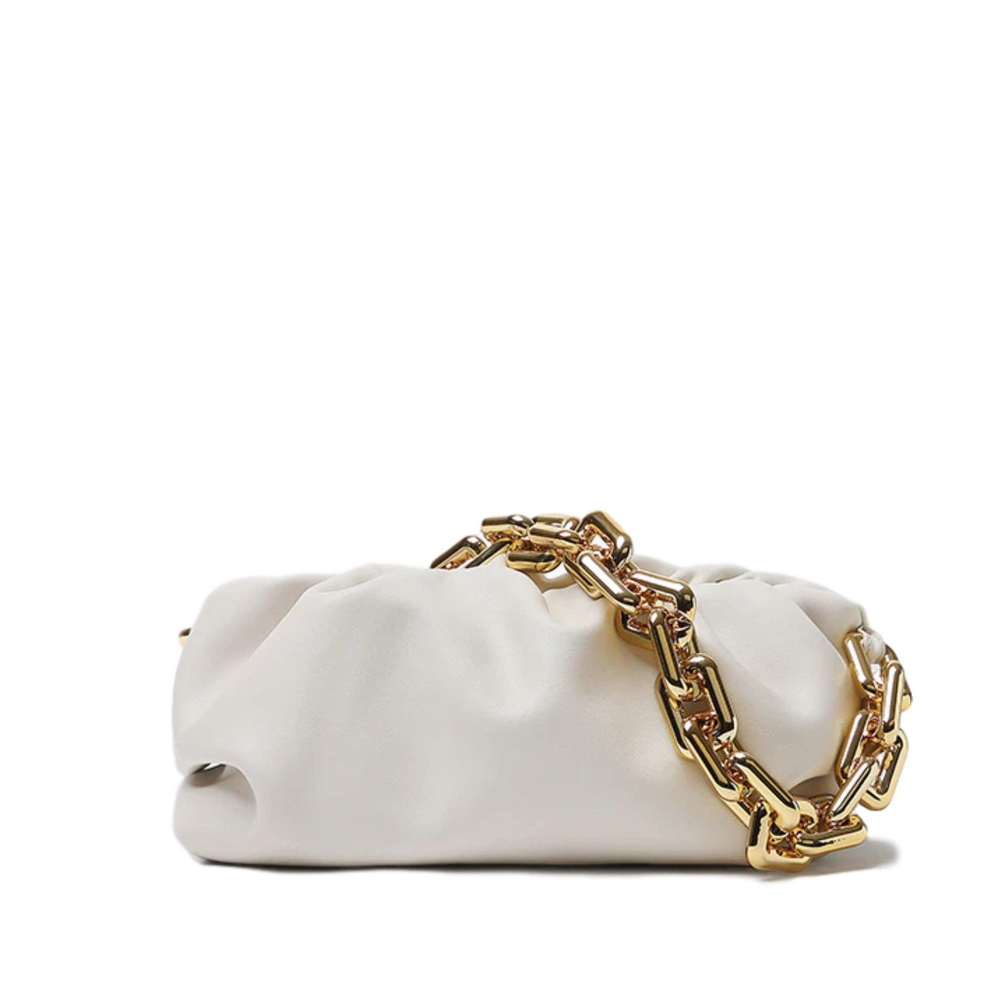 White Soft Leather Chain Shoulder Crossbody Bag Gold Chain Purse Cloud  Dumpling