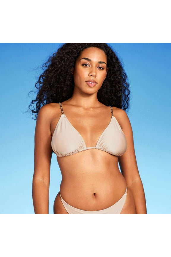 Women's Chain Strap Triangle Bikini Top - Shade & Shore Tan Shine S