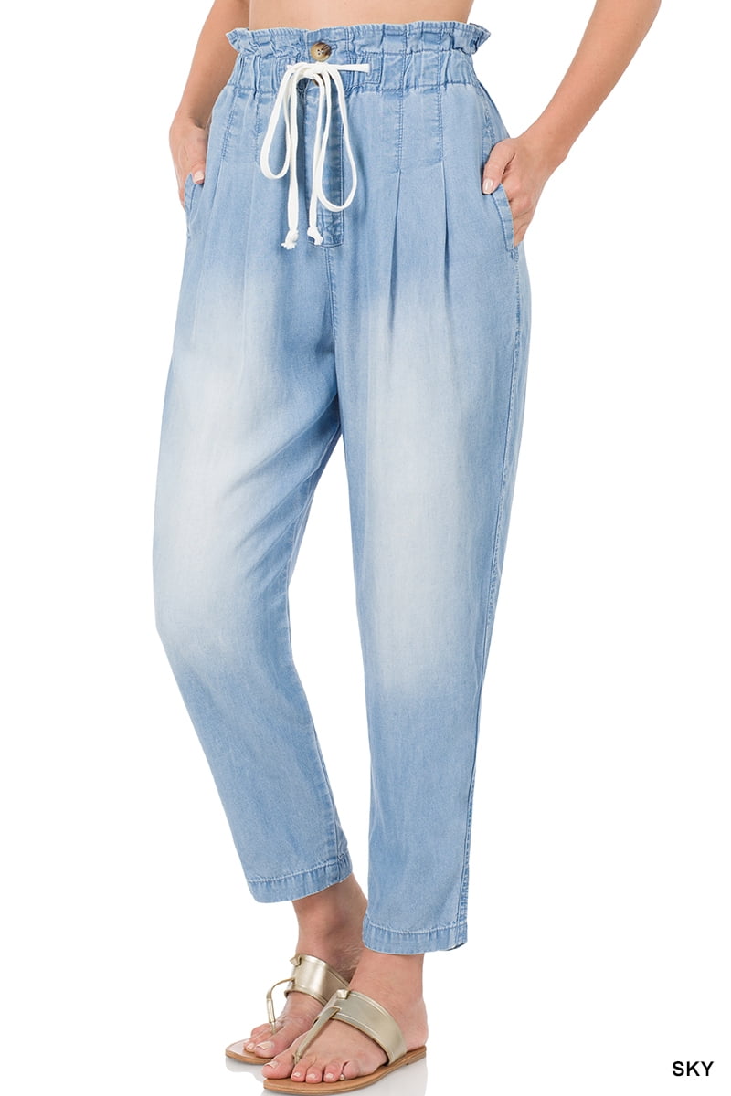 Women's Chambray Drawstring Elastic Waist Lightweight Denim