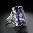 thumbnail image 1 of Women's Chamfer Rectangular Amethyst Hollow Flower Ring, 1 of 2