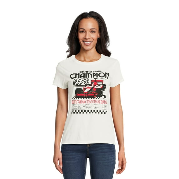 Champion Auto Women's Winter White Polyester Short Sleeve T-shirt