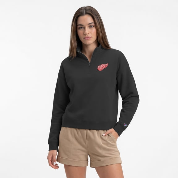 Women's Champion Black Detroit Red Wings Powerblend Quarter-Zip Sweatshirt