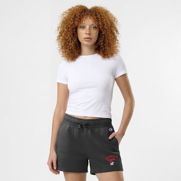Women's Champion Black Georgia Bulldogs Powerblend Elastic Waist Shorts