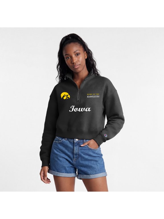 Women's Champion Black Iowa Hawkeyes Academic Triumph Quarter-Zip Tri-Blend Pullover