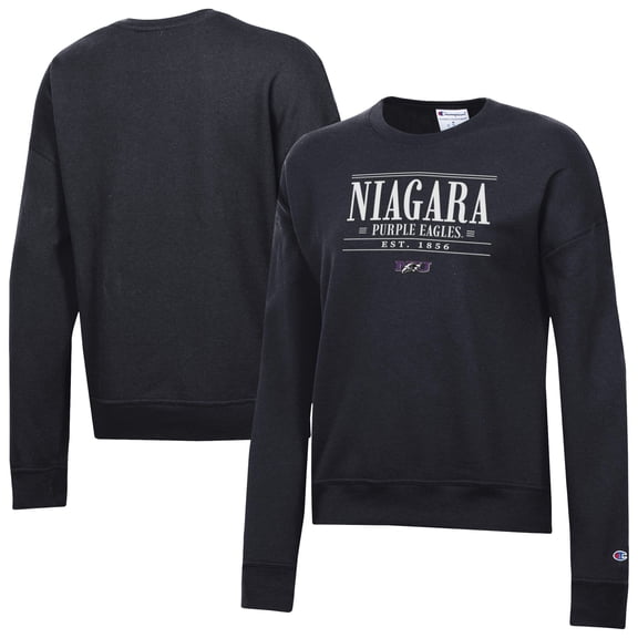 Women's-Champion Black Niagara Purple Eagles Powerblend Pullover Sweatshirt