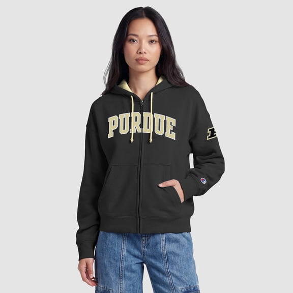 Women's Champion Black Purdue Boilermakers Arch Full-Zip Fleece Hoodie