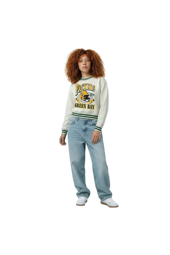 Women's Champion Cream Green Bay Packers Reverse Weave Fleece Sweatshirt