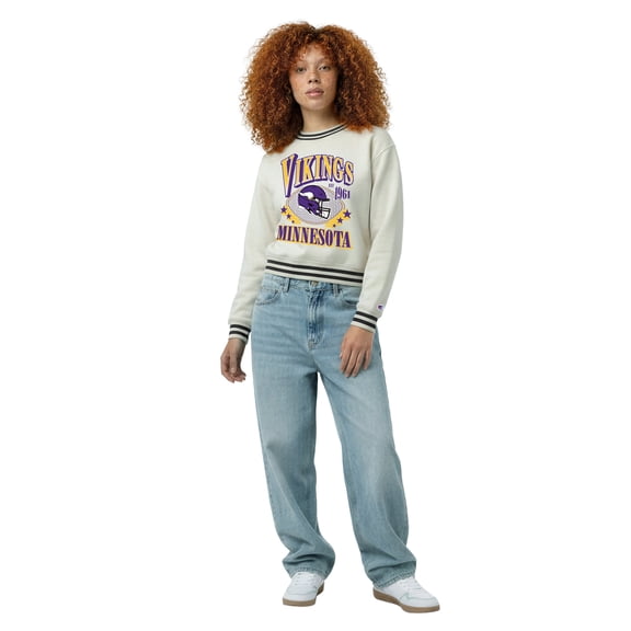 Women's Champion  Cream Minnesota Vikings Reverse Weave Fleece Sweatshirt