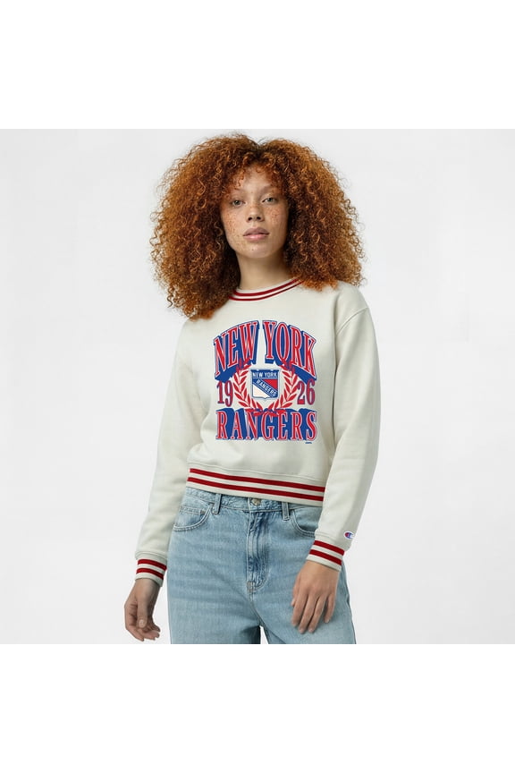 Women's Champion Cream New York Rangers Bold Laurels Reverse Weave Yarn Crewneck Sweatshirt
