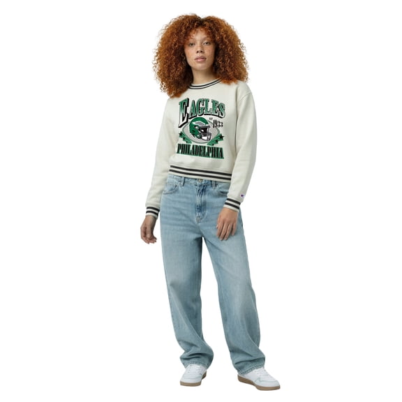 Women's Champion Cream Philadelphia Eagles Reverse Weave Fleece Sweatshirt