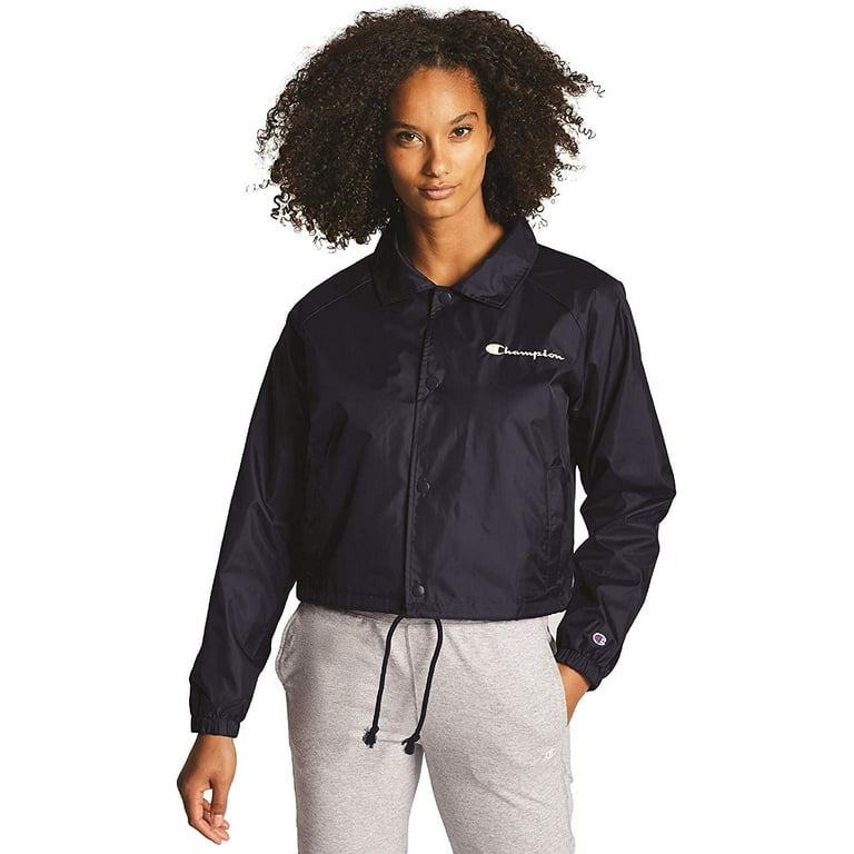 Women's Champion Cropped Coaches Jacket, Color Pop Logo Athletic Navy L 