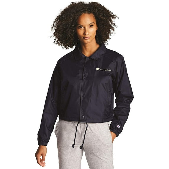Women's Champion Cropped Coaches Jacket, Color Pop Logo Athletic Navy L