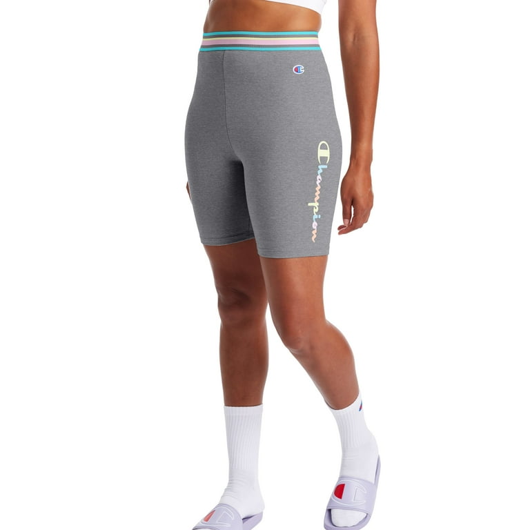 Women's Champion Everyday Bike Shorts, Script Logo Oxford Grey L