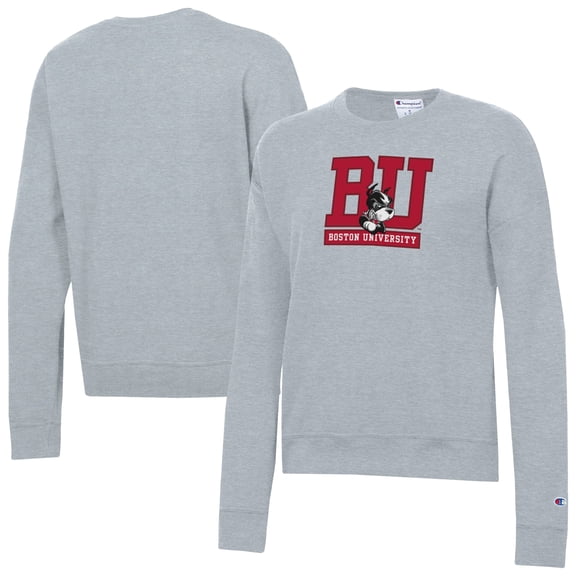 Women's-Champion Gray Boston University Powerblend Pullover Sweatshirt