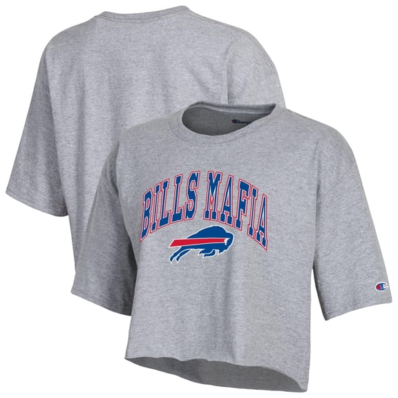 Women's Champion Gray Buffalo Bills Bills Mafia Cropped Boyfriend T-Shirt
