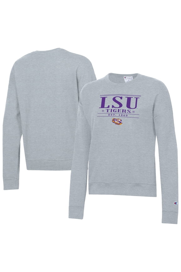 Women's Champion Gray LSU Tigers Powerblend Pullover Sweatshirt