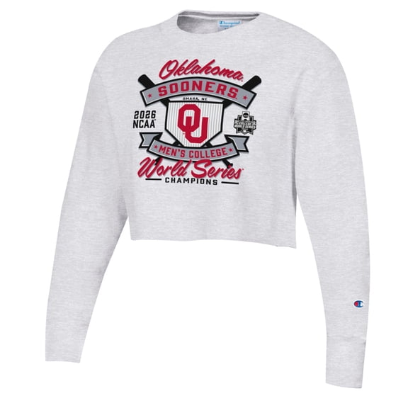 Women's Champion Gray Oklahoma Sooners 2026 NCAA Baseball Men's College World Series Champions Cropped Crewneck