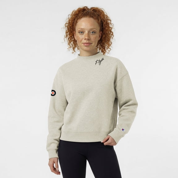 Women's Champion  Oatmeal Philadelphia Flyers Collar Script Triumph Fleece Crewneck Sweatshirt