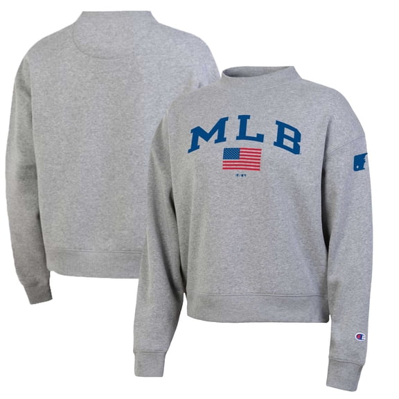 Women's Champion Heather Gray MLB Americana Triumph Fleece Tri-Blend Sweatshirt