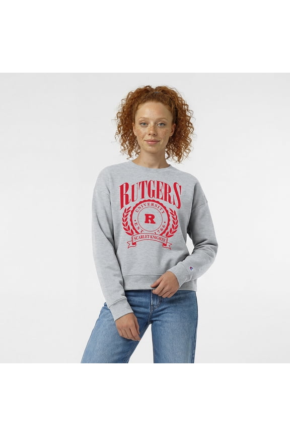 Women's Champion  Heather Gray Rutgers Scarlet Knights Academic Crest Powerblend Crewneck Sweatshirt