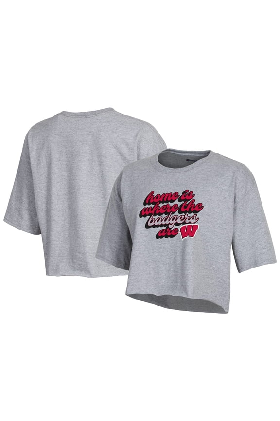Women's Champion Heather Gray Wisconsin Badgers Boyfriend Cropped T-Shirt