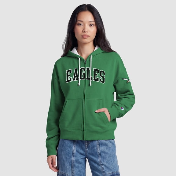 Women's Champion Kelly Green Philadelphia Eagles Contrast Liner Full-Zip Hoodie