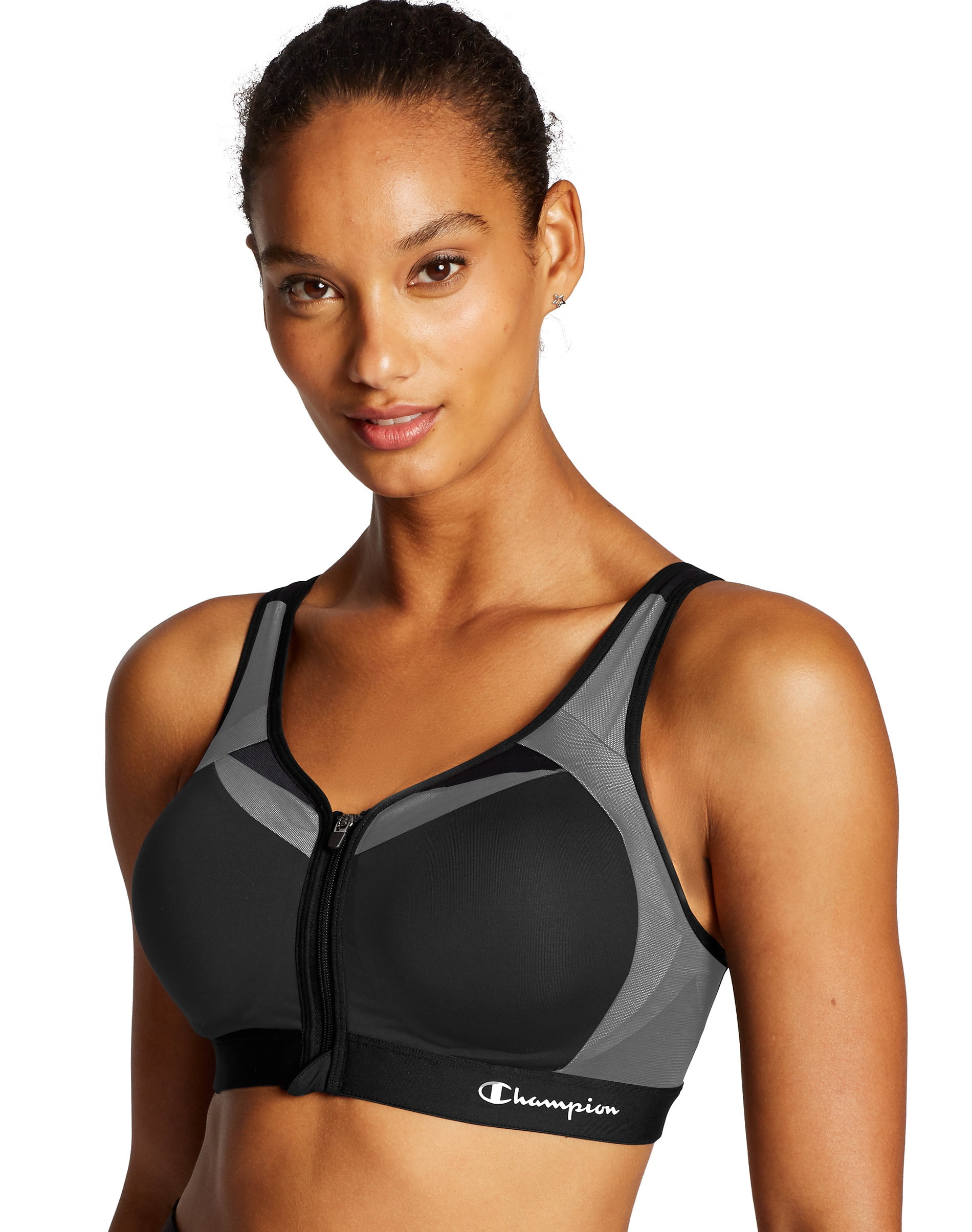 Women's Champion Motion Control Zip Front Sports Bra Black 42DD