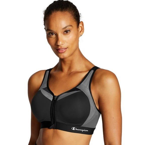 Women's Champion Motion Control Zip Front Sports Bra Black 42DD