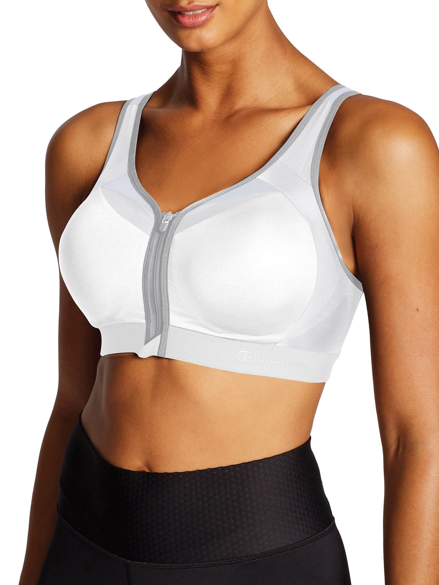 Women s Champion Motion Control Zip Front Sports Bra White 36D