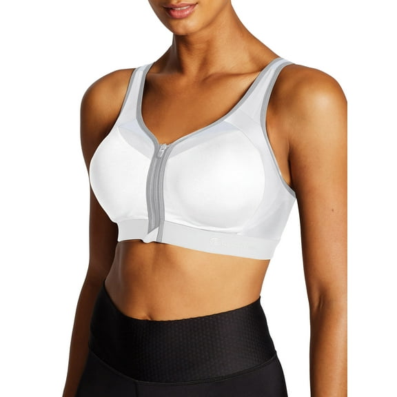 Women's Champion Motion Control Zip Front Sports Bra White 38C
