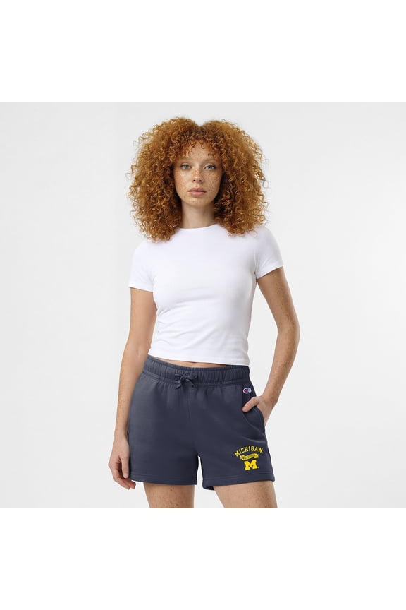 Women's Champion  Navy Michigan Wolverines Powerblend Elastic Waist Shorts