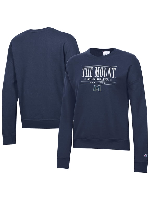Women's-Champion Navy Mount St. Mary's Mountaineers Powerblend Pullover Sweatshirt