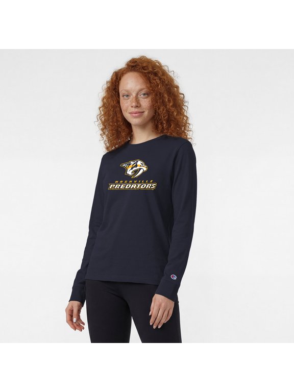 Women's Champion Navy Nashville Predators Wordmark Lockup Long Sleeve T-Shirt