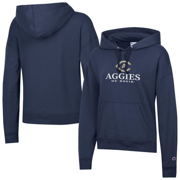 Women's-Champion  Navy UC Davis Aggies Powerblend Fleece Pullover Hoodie