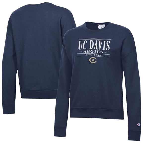 Women's-Champion  Navy UC Davis Aggies Powerblend Pullover Sweatshirt