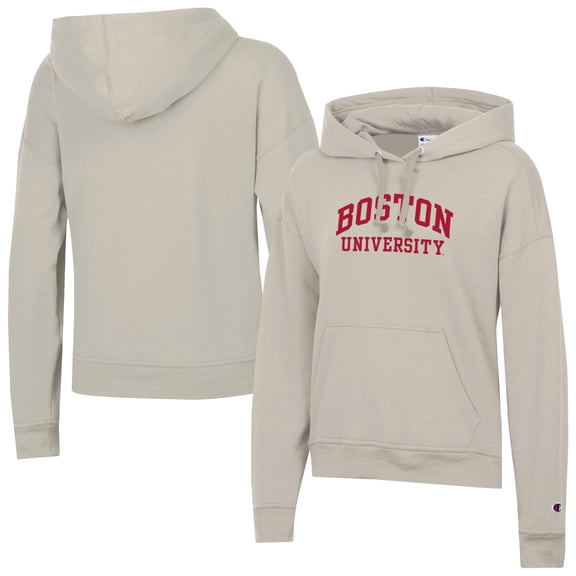Women's-Champion  Oatmeal Boston University Powerblend Fleece Pullover Hoodie