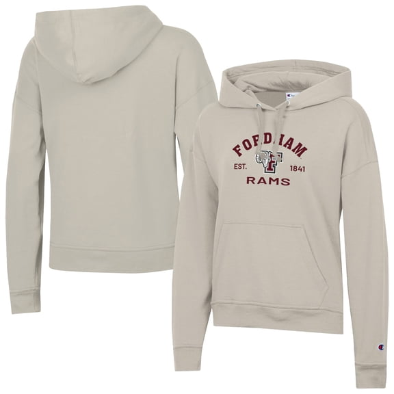 Women's-Champion Oatmeal Fordham Rams Powerblend Fleece Pullover Hoodie