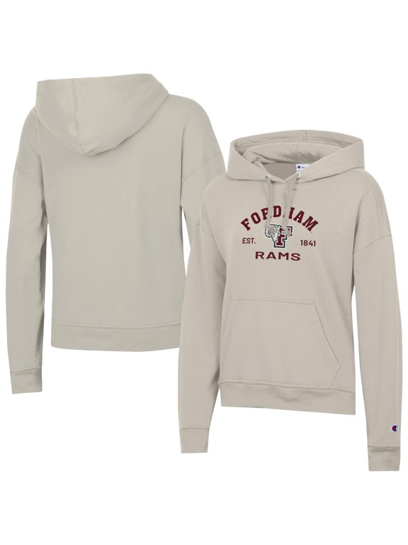 Women's-Champion Oatmeal Fordham Rams Powerblend Fleece Pullover Hoodie