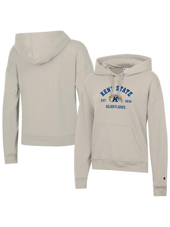 Women's-Champion Oatmeal Kent State Golden Flashes Powerblend Fleece Pullover Hoodie