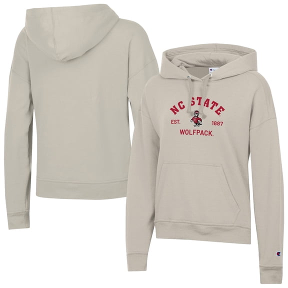 Women's-Champion  Oatmeal NC State Wolfpack Powerblend Fleece Pullover Hoodie