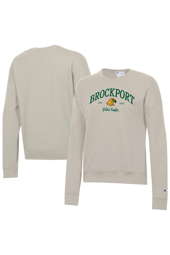 Women's-Champion  Oatmeal SUNY Brockport Golden Eagles Powerblend Pullover Sweatshirt