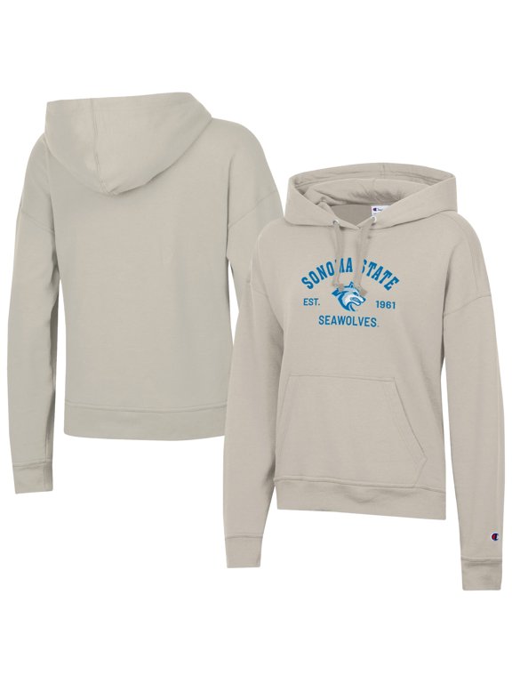 Women's-Champion Oatmeal Sonoma State Seawolves Powerblend Fleece Pullover Hoodie