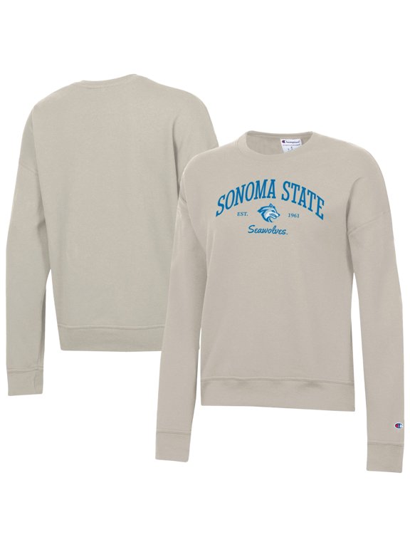 Women's-Champion Oatmeal Sonoma State Seawolves Powerblend Pullover Sweatshirt