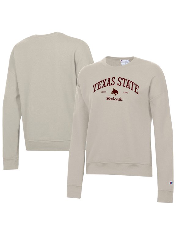Women's-Champion Oatmeal Texas State Bobcats Powerblend Pullover Sweatshirt