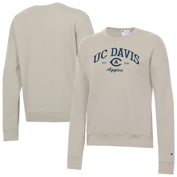 Women's-Champion  Oatmeal UC Davis Aggies Powerblend Pullover Sweatshirt