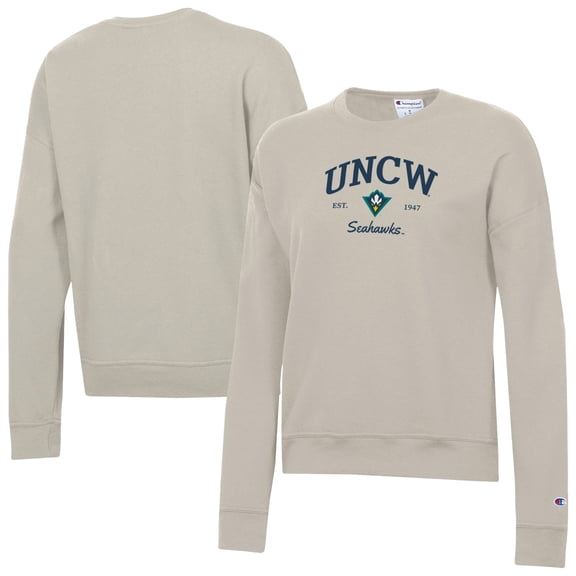Women's-Champion Oatmeal UNC Wilmington Seahawks Powerblend Pullover Sweatshirt